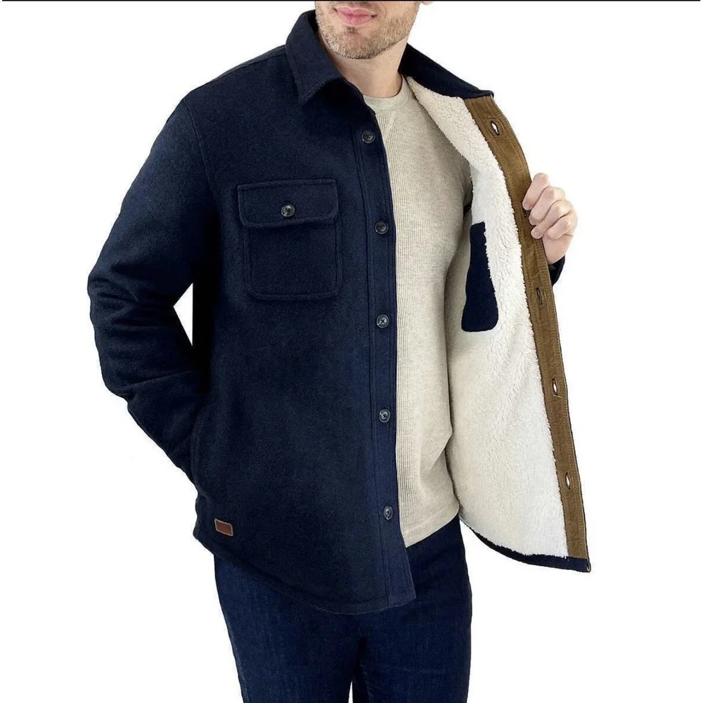 Jachs New York Men's Wool Blend Sherpa Lined Shirt Jacket Navy Blue XXL Gorpcore
